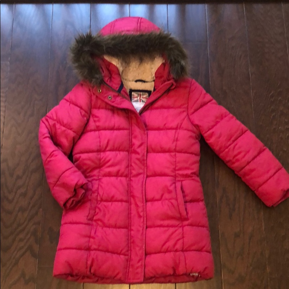 Mini Boden Pink long padded coat 7-8